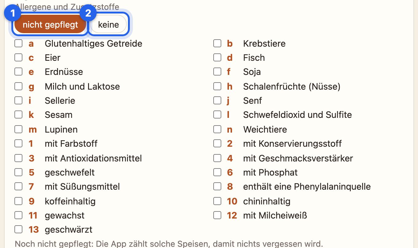 Die Allergene einer Speise im Zustand nicht gepflegt