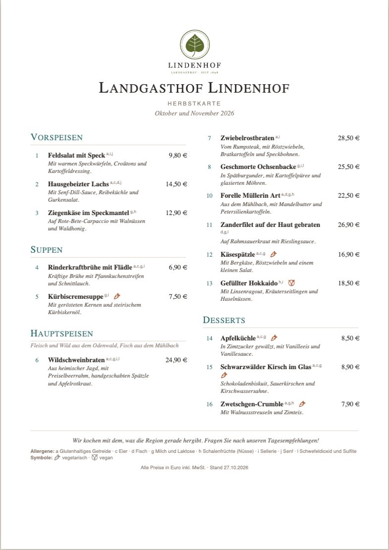 Die Herbstkarte in Petrol mit €-Zeichen