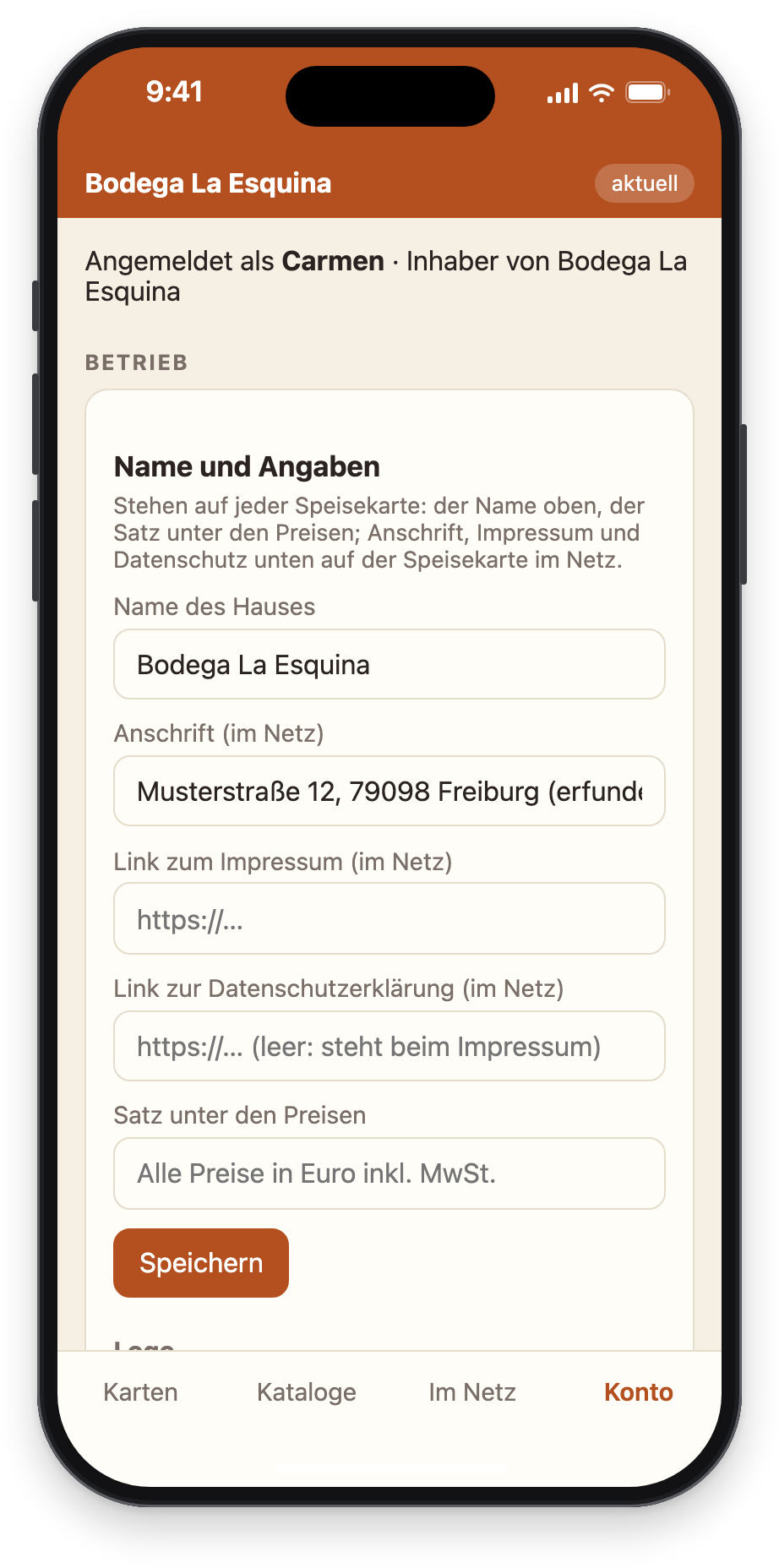 Das Konto auf dem iPhone