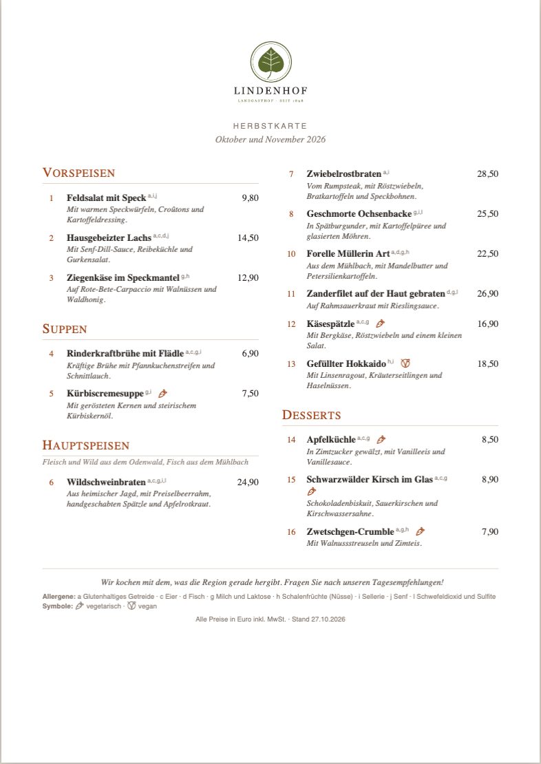 Speisekarte mit Logo statt Name