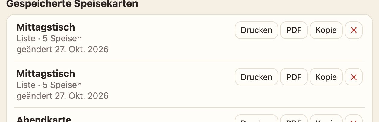 Die Liste mit beiden Mittagstischen