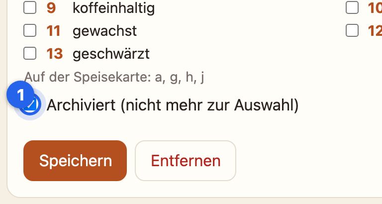 Der Haken Archiviert im Formular