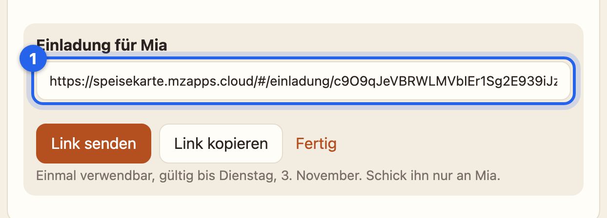 Der Einladungslink für Mia