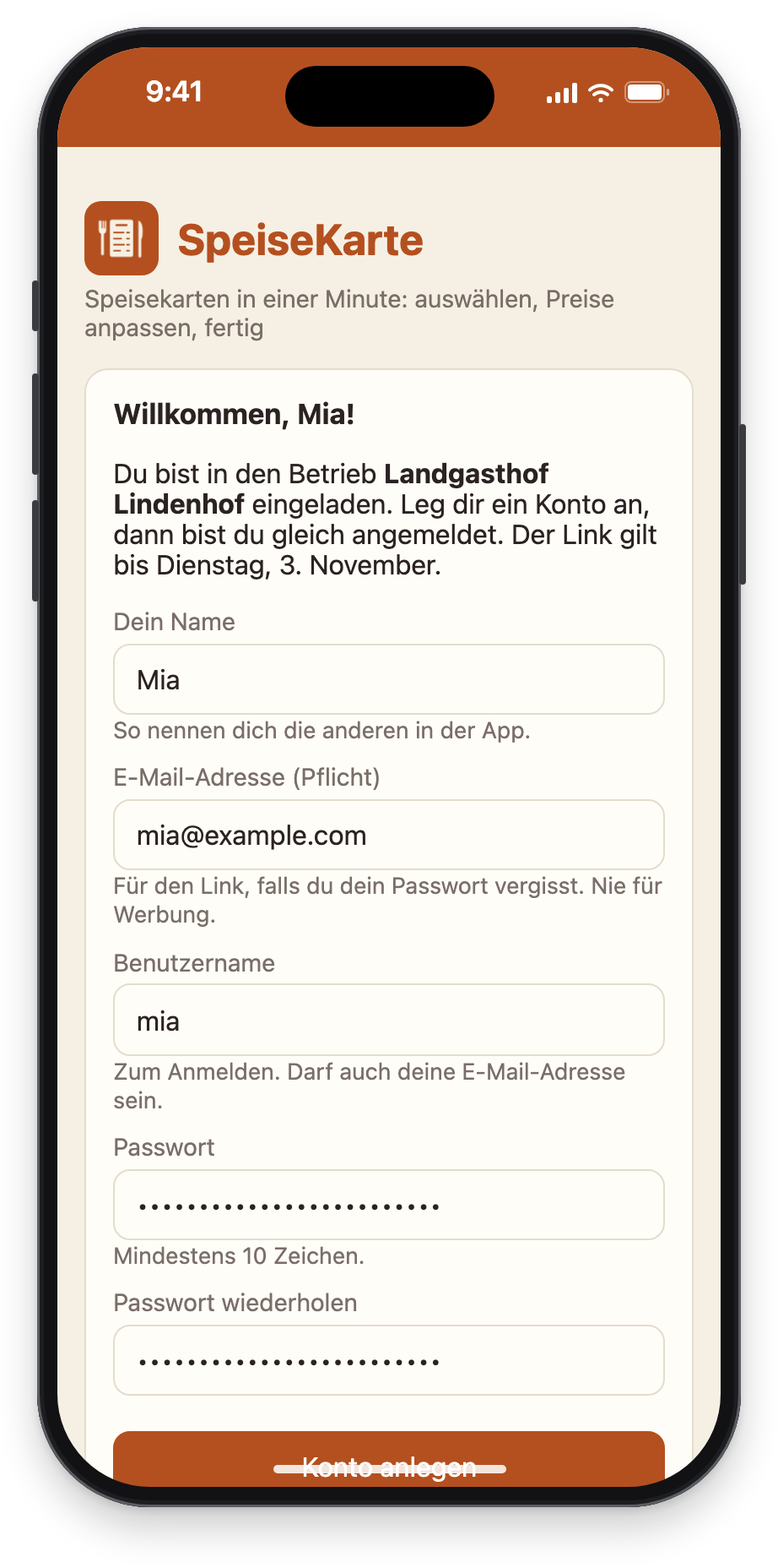 Die Einladung auf Mias Handy