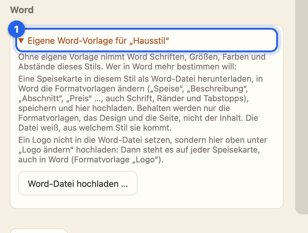 Der aufgeklappte Bereich Eigene Word-Vorlage
